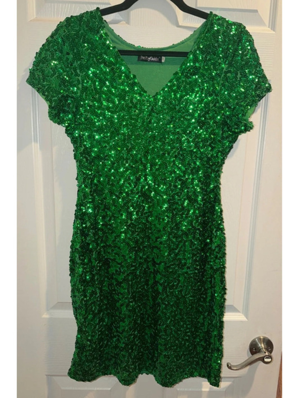 PrettyGuide Emerald Green Sequin V-Neck Dress – Size Medium
